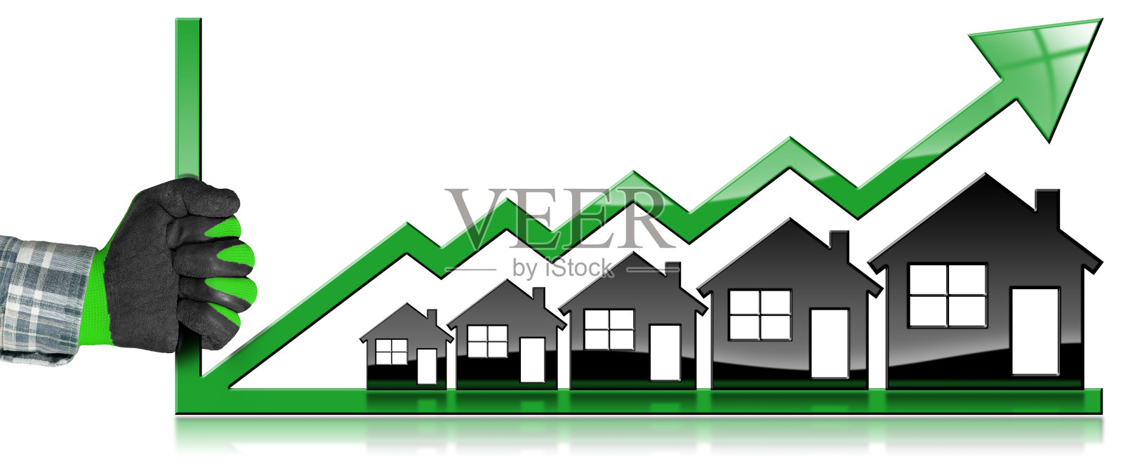 增长的房地产销售-曲线图与房屋照片摄影